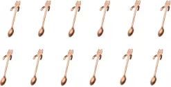 12 Cuillères à Café Suspendues Chat - Café Et Thé - Cuillère Motif Chat - Cuillère à Café - Acier Inoxydable - Or Rose