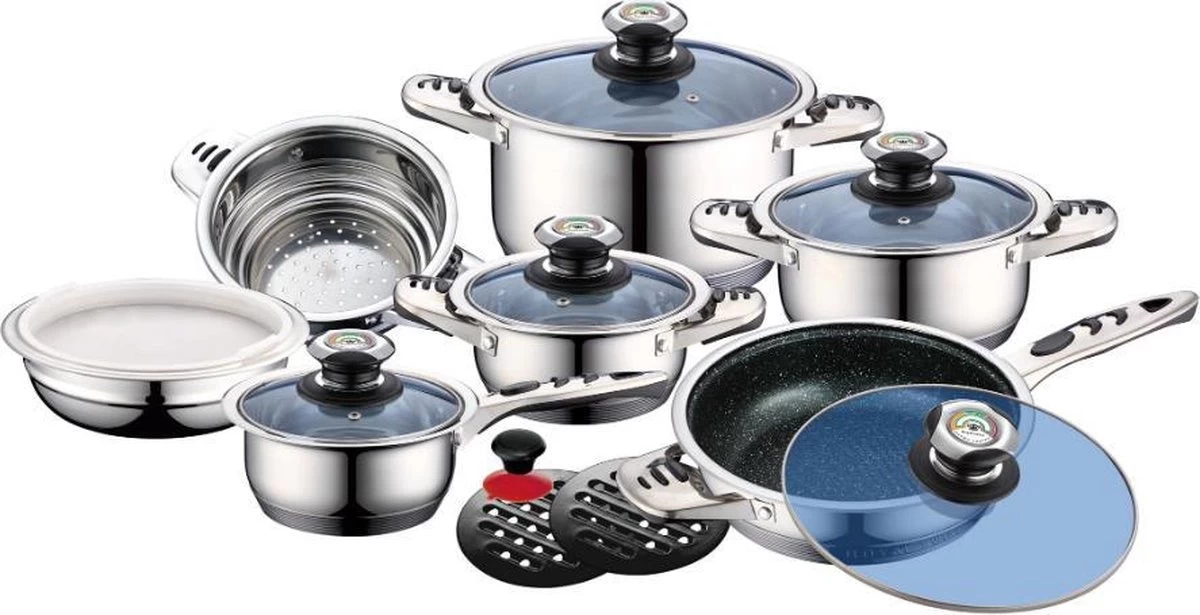 Royal Swiss - Pan Induction 16 Pièces Avec Couvercle En Verre - Casserole / Casserole / Poêle En Acier Inoxydable - Sans PFAS 2 Royal Swiss - Pan Induction 16 Pièces Avec Couvercle En Verre - Casserole / Casserole / Poêle En Acier Inoxydable - Sans PFAS – Image 2
