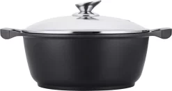 Luxe Swiss De Luxe - 24 Cm - Marmite Ă Soupe - Pan - Induction - RevĂȘtement AntiadhĂ©sif - Avec Couvercle En Verre - 3,8 Litres - Zwart