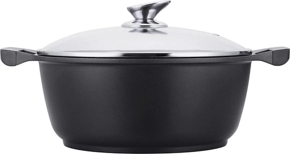 Luxe Swiss De Luxe - 24 Cm - Marmite à Soupe - Pan - Induction - Revêtement Antiadhésif - Avec Couvercle En Verre - 3,8 Litres - Zwart 1 Luxe Swiss De Luxe - 24 Cm - Marmite à Soupe - Pan - Induction - Revêtement Antiadhésif - Avec Couvercle En Verre - 3,8 Litres - Zwart