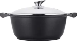 Luxe Swiss De Luxe - Pan Ă Frire - PoĂȘle Ă Soupe - Ă 34 Cm - 10 Litres - Induction - RevĂȘtement AntiadhĂ©sif - Avec Couvercle En Verres - Zwart
