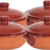 6x Plats à Four En Pierre Avec Couvercle Marron 24 Cm - Plats à Four / Poêles En Terre Cuite - Casseroles Pour 1 Personne