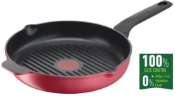 TEFAL E2374074 DAILY CHEF Poêle Grill 26 Cm, Induction, Résistant, Revêtement Antiadhésif, Facile à Nettoyer, Sain, Fabriqué En France