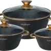 Clifter Luxe Diamond Pan Set - 6 Pièces - Revêtement Marbre - Induction - Ø 20, Ø 24 Et Ø 28 Cm - Zwart