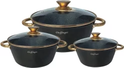 Clifter Luxe Diamond Pan Set - 6 Pièces - Revêtement Marbre - Induction - Ø 20, Ø 24 Et Ø 28 Cm - Zwart