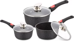 Ensemble De Casseroles 9 Pièces Satoshi Avec Revêtement Antiadhésif, Couvercle En Verre Et Poignées Amovibles Et Soft Au Toucher