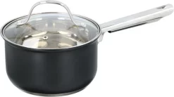 Alpina Casserole Avec Couvercle Transparent - 1,5 Litre - Acier Inoxydable - 9,5 X 16 X 32 Cm - Toutes Sources De Chaleur - Casseroles Noires - Matériel De Cuisine / Cuisine