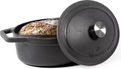 Poêle En Fonte Daumonet - Cocotte Rond - Ø 29 Cm - 5,4 Litres - Émail - Convient à Toutes Les Sources De Chaleur - Electrique - Gaz - Halogène - Induction - Céramique - Va Au Lave-vaisselle - Noir