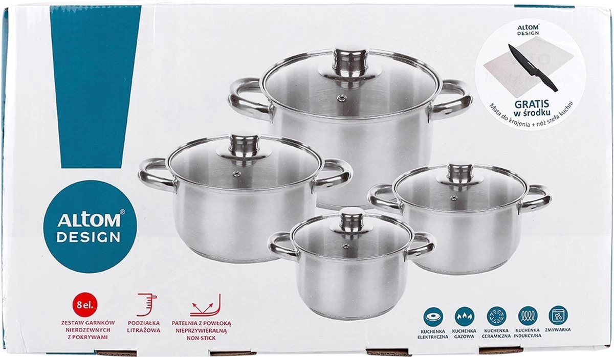 Ensemble De Casseroles 8 Pièces Altom Design Vito Avec Planche à Découper Bio Et Couteau De Chef Gratuits - Casserole - Acier Inoxydable - 8 Pièces - Ø 14/16/18/22 Cm - Convient à Toutes Les Sources De Chaleur - Argent 3 Ensemble De Casseroles 8 Pièces Altom Design Vito Avec Planche à Découper Bio Et Couteau De Chef Gratuits - Casserole - Acier Inoxydable - 8 Pièces - Ø 14/16/18/22 Cm - Convient à Toutes Les Sources De Chaleur - Argent – Image 3