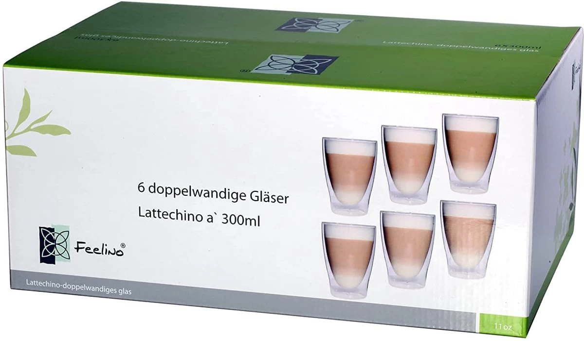 Feelino Lattechino Verres à Latte Macchiato Double Paroi Set De 6 Verres Thermique XL 300 Ml Avec Effet Flottant Dans Une Boîte Cadeau 3 Feelino Lattechino Verres à Latte Macchiato Double Paroi Set De 6 Verres Thermique XL 300 Ml Avec Effet Flottant Dans Une Boîte Cadeau – Image 3