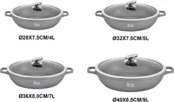 Marmite à Induction Royal Swiss 32cm 5L - Ensemble De Casseroles Avec Revêtement Antiadhésif Et Couvercle En Verres Revêtement En Pierre - Argent