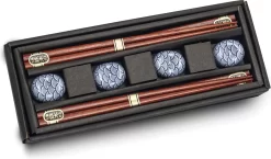 Ensemble De Baguettes, Baguettes, Vaisselle à Sushi, Composé De 4 Ensembles De Baguettes En Bois 4 Pièces De 22,5 Cm De Long Plus 4 Baguettes Sous-verre Sushi Ensemble Cadeau Dans Une Boîte Cadeau.