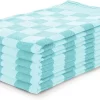 Essuies De Vaisselle Block Turquoise - 65x65 - Set De 6 - Carreaux - Torchons Block - 100% Coton - Essuies De Vaisselle Horeca