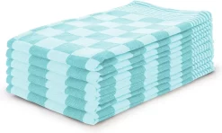 Essuies De Vaisselle Block Turquoise - 65x65 - Set De 6 - Carreaux - Torchons Block - 100% Coton - Essuies De Vaisselle Horeca