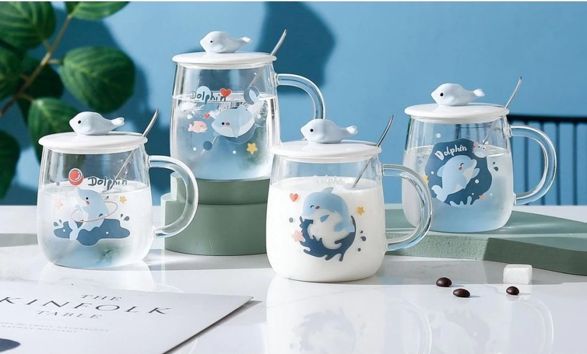 Glas à Thee à Café Avec Figure De Dauphin En Céramique Sur Le Couvercle Et Glas à Cuillère-gobelet - Tasse à Boire Imprimée Avec Dauphin 1 Glas à Thee à Café Avec Figure De Dauphin En Céramique Sur Le Couvercle Et Glas à Cuillère-gobelet - Tasse à Boire Imprimée Avec Dauphin