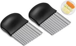2 Pièces | Coupe-pommes De Terre Avec Lame Ondulée | ACIER INOXYDABLE | Couteau De Golf à Pommes De Terre | Crinkle Cutter Pour Frites Et Frites | Noir