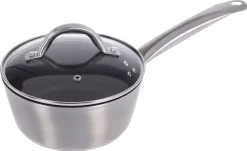 Casseroles Argent/ Noir Avec Couvercle En Verre 18 Cm - Ustensiles De Cuisine - Ustensiles De Cuisine - Cuisson - Casseroles Et Poêles - Casseroles / Casseroles - Casseroles En Aluminium