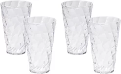 Set De Verres à Eau Design , Set De 4 Verres En Plastique Coloré En Acrylique Transparent (sans Bpa), Contenance 50cl, Made In Italy, Finition Effet Diamond , Ligne Diamond , Transparent