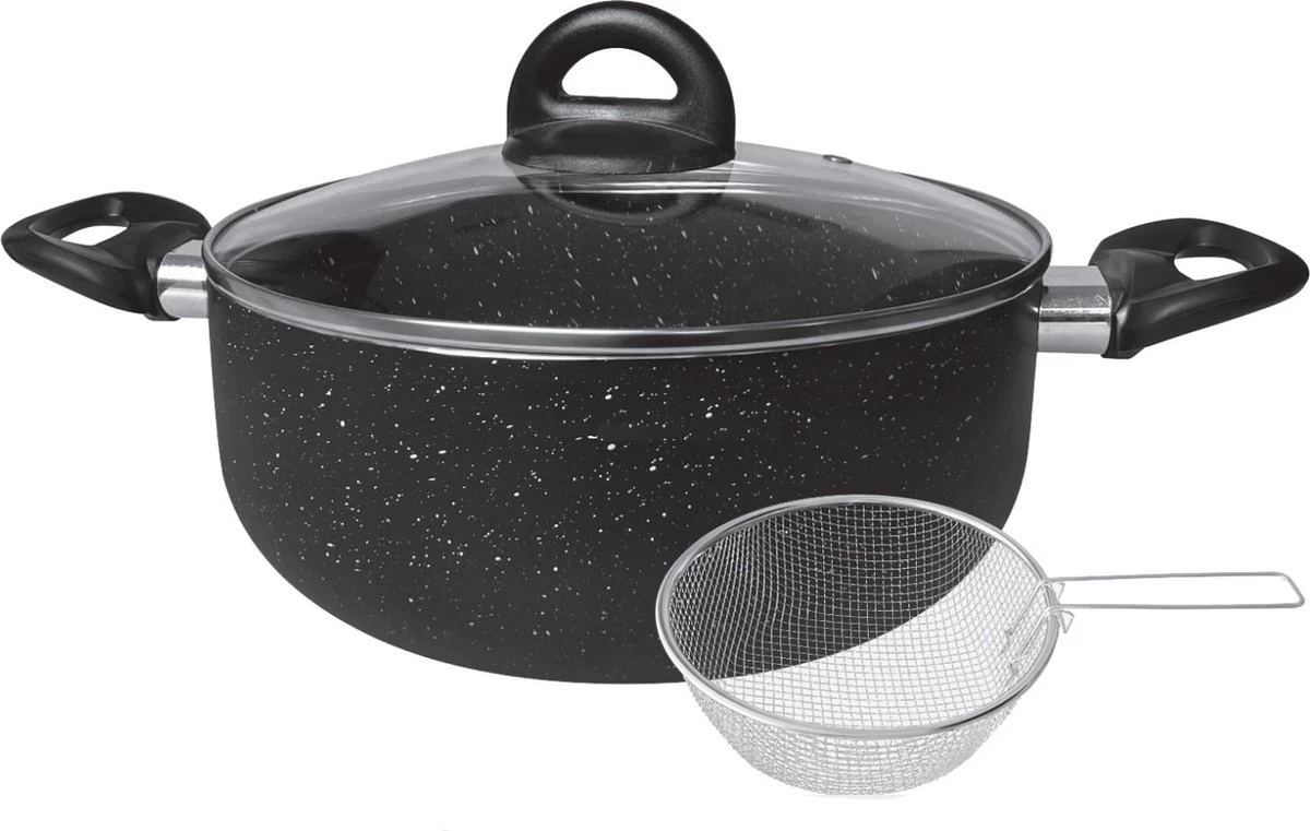 Friteuse Chef's Home Ø 24cm Avec Couvercle En Verres - Induction - 6,5 Litres - Zwart 1 Friteuse Chef's Home Ø 24cm Avec Couvercle En Verres - Induction - 6,5 Litres - Zwart