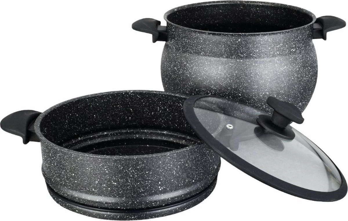 Poêle à Couscous Royal Swiss - Couscoussier - Cuiseur Vapeur - 4L - Toutes Sources De Chaleur - Aluminium Recouvert De Pierre - Couvercle En Verres - NOIR 2 Poêle à Couscous Royal Swiss - Couscoussier - Cuiseur Vapeur - 4L - Toutes Sources De Chaleur - Aluminium Recouvert De Pierre - Couvercle En Verres - NOIR – Image 2