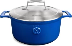 Saveur Selects Série Voyage - Cocotte En Fonte - 25 Cm - Avec Couvercle Léger Double Paroi - Blauw Classique - Convient à L'Induction - Sans PFAS - Garantie à Vie