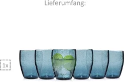 Ensemble De Verres à Boire London, Ensemble De Verres 6 Pièces En Bleu Pour 6 Personnes En Verre, Verres à Eau, Texture Goutte | 250ml