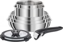 SEB L953S804 COMPACT Set 8 Pièces INOX Casseroles Et Casseroles Empilables Tous Feux Dont Induction