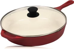 Mahlzeit Poêle En Fonte Avec Couvercle émaillé, Ø 29,5 Cm, Dark Cherry, Cocotte à Deux Becs, Couvercle De Poêle à Griller, Poêle Universelle, Poêle En Fonte, Cocotte Avec Couvercle, Rebord Haut, Casseroles