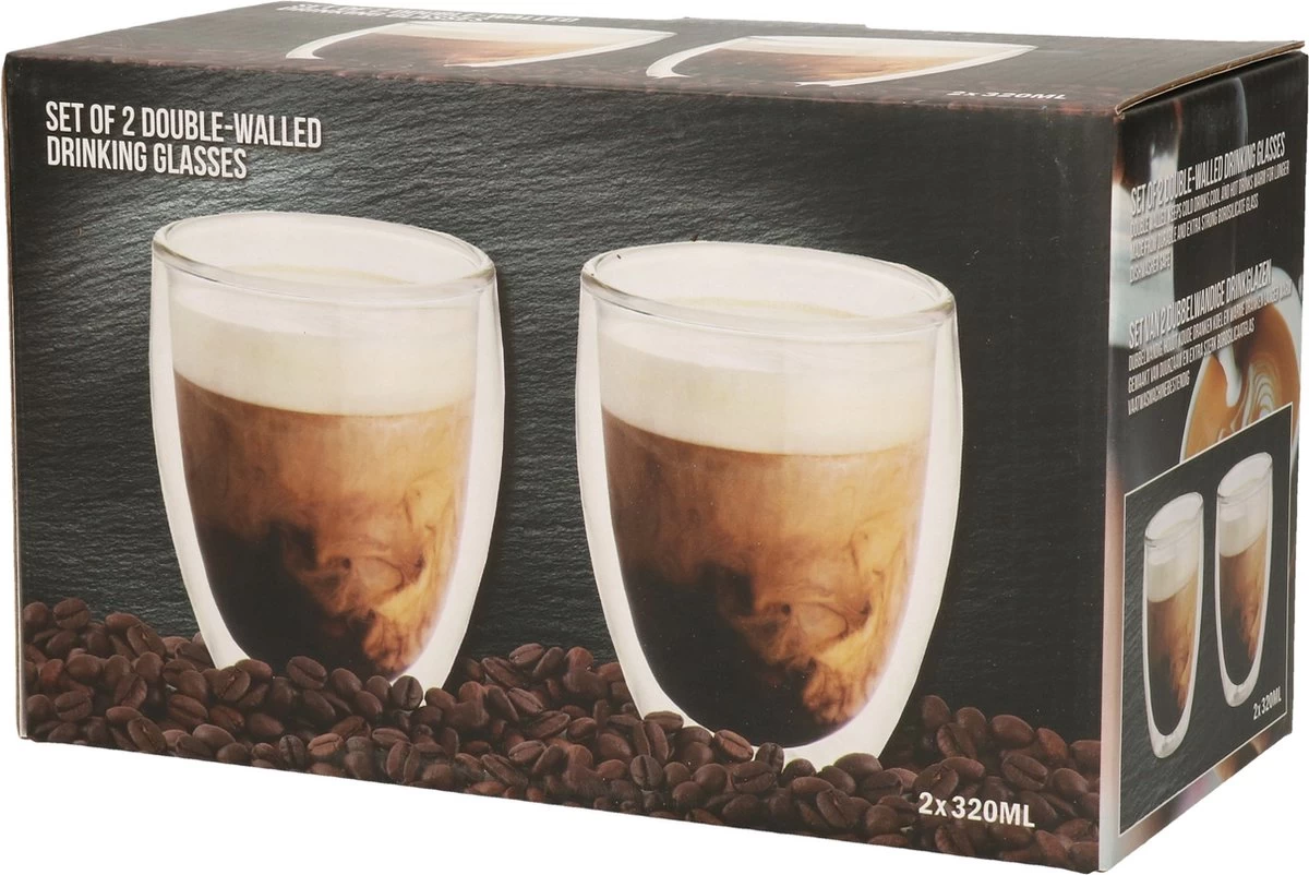 Set De 2x Verres à Thé / Café Double Paroi 360 Ml Transparent - Verres à Cappuccino/ Macchiato 8 X 8 X 12 Cm - Tasse à Thé / Tasse à Café 2 Set De 2x Verres à Thé / Café Double Paroi 360 Ml Transparent - Verres à Cappuccino/ Macchiato 8 X 8 X 12 Cm - Tasse à Thé / Tasse à Café – Image 2
