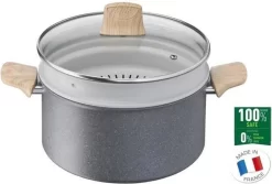 TEFAL G2669002 Cocotte NATURAL FORCE 24 Cm + Panier Vapeur + Couvercle, Mineralia + Revêtement Anti-adhérent, Tous Feux Y Compris Induction