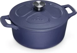 Cocotte En Fonte Navaris Avec Couvercle - Faitout - Poêle émaillée - Convient Pour La Cuisson à Induction, Gaz Et Vitrocéramique - Bleu Mat