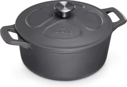 Cocotte En Fonte Navaris Avec Couvercle - Faitout - Poêle émaillée - Convient Pour La Cuisson à Induction, Gaz Et Vitrocéramique - Noir Mat