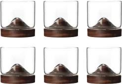 Verre à Whisky Aretica - Set De 6 - 250 Ml - Y Compris Sous-verre - Coffret Cadeau Whisky - Verres - Verres à Verres à Whisky - Marron - Glas - Bois - 7,3 X 7,3 X 7 Cm