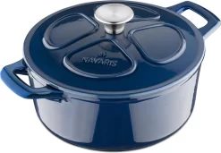 Cocotte En Fonte Navaris Avec Couvercle - Navaris émaillée - Convient à La Cuisson Induction, Gaz Et Céramique - Bleu Foncé -Fournitures De Cuisine Boutique 1200x830 2