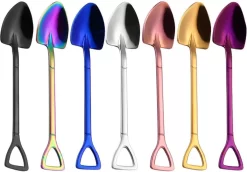 Rolin Roly Set De 7 Cuillères à Mélanger En Acier Inoxydable En Forme De Cuillère, Cuillère à Dessert Colorée, Cuillère à Latte Arc-en-ciel Pour Café Au Lait, Dessert Expresso