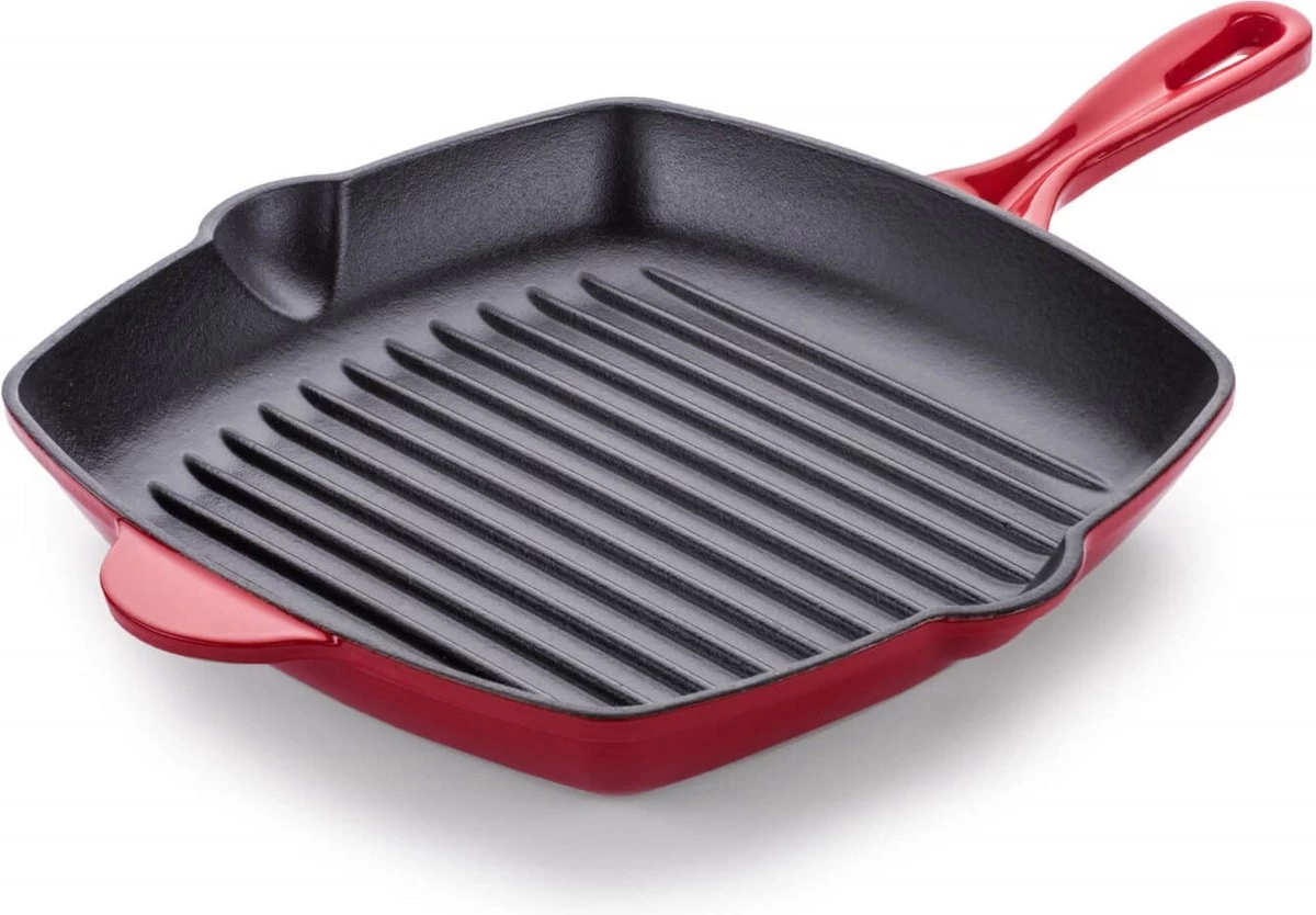 Rosmarino - Poêle En Fonte - Rouge - Ø27cm - Poêle à Griller - 100% Sans PFAS & PFOA - Émail - Convient à Toutes Les Sources De Chaleur 1 Rosmarino - Poêle En Fonte - Rouge - Ø27cm - Poêle à Griller - 100% Sans PFAS & PFOA - Émail - Convient à Toutes Les Sources De Chaleur