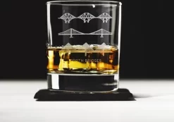Beau Verre à Whisky Avec Dessous De Verre En Ardoise | Fort Bridges Pour Le Vrai Connaisseur | Emballage Cadeau | Fabriqué En Ecosse