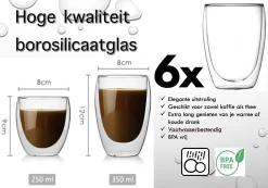Verres à Double Paroi - Set De 6 Pièces - 350 Ml - Verre Thermique - Verres à Café - Verres à Thé - Boissons Chaudes Et Froides - Coffret Cadeau -Fournitures De Cuisine Boutique 1200x841 1