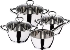 Ensemble De Casseroles De Luxe Oneiro En Acier Inoxydable - 4 Casseroles Et Poêles + 3 Couvercles - Cuisine - Salle à Manger - Cuisine - Ensemble De Casseroles - Induction - Gaz - Casseroles - Poêles