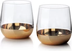 Lucy's Living Luxe BELLA Gold Verres à Verres à Eau – Lot De 2 – Verre – Verres – Salle à Manger – Boisson – Cuisine – Salle à Manger
