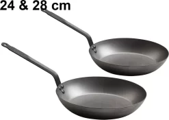 Ensemble De Poêles à Frire De Buyer Acier 24 Cm & 28 Cm - 2 Mm D'épaisseur - Poêles En Tôle D'acier - Set Discount