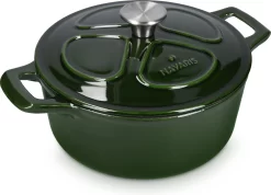 Cocotte En Fonte Navaris Avec Couvercle - Navaris émaillée - Convient à La Cuisson Induction, Gaz Et Vitrocéramique - Vert