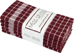 Essuies De Vaisselle, Lot De 5 Torchons, Coton, Torchons De Cuisine Premium, Torchons De Cuisine, Torchons Vintage & Décoratifs Pour La Cuisine, à Carreaux (rouge Vin)