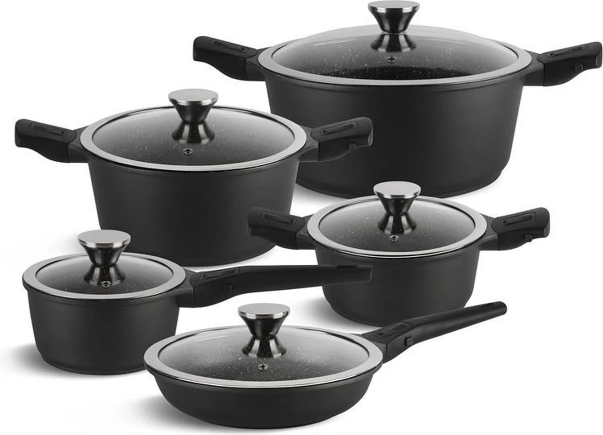 Edënbërg Black Line - Batterie De Cuisine De Luxe En Aluminium Forgé De 10 Pièces - Avec Poignées Amovibles 1 Edënbërg Black Line - Batterie De Cuisine De Luxe En Aluminium Forgé De 10 Pièces - Avec Poignées Amovibles