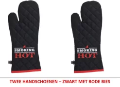 Excellent Houseware Gants De Four Résistant à La Chaleur Jusqu'à 250°C - 2 Pièces - Gants BBQ - Extra Long - 43 Cm - Zwart Avec Bordure Rouge