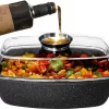 Casserole En Aluminium Meyerhoff Avec Couvercle En Verre Et Aromatiseur 6L MH-D15 Noir - 39 X 22,5 X 18 Cm - Revêtement Antiadhésif Aspect Marbre