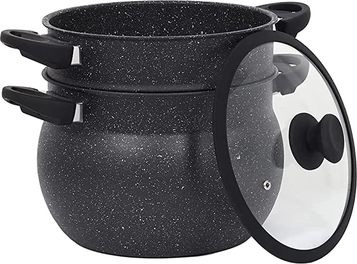 Royalty Line Pan Vapeur - Couscoussier - 6 Litres - Pour Tous Feux - Couscoussier Avec Poignées Froides - Aluminium - Cuiseur Vapeur Riz Et Légumes Avec Couvercle En Verres - Zwart 8 Royalty Line Pan Vapeur - Couscoussier - 6 Litres - Pour Tous Feux - Couscoussier Avec Poignées Froides - Aluminium - Cuiseur Vapeur Riz Et Légumes Avec Couvercle En Verres - Zwart – Image 8