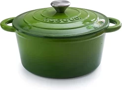 Nuovva à Frire Antiadhésive En Fonte Avec Couvercle - Poêle à Mijoter Vert - Ronde - Ø24 Cm - 4,7 Litres - 100% Sans PFAS & PFOA - Convient à Tous Feux - Electrique - Gaz - Halogène - Induction - Céramique