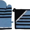 Ensemble Gant De Four Et Manique à Motif Rayé ELLE - Blauw / Zwart - Katoen - Taille Unique - Set De 2 - Cuisson - Pâtisserie - Cuisine