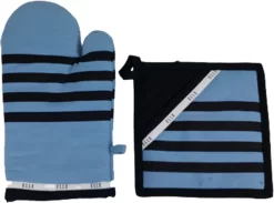 Ensemble Gant De Four Et Manique à Motif Rayé ELLE - Blauw / Zwart - Katoen - Taille Unique - Set De 2 - Cuisson - Pâtisserie - Cuisine
